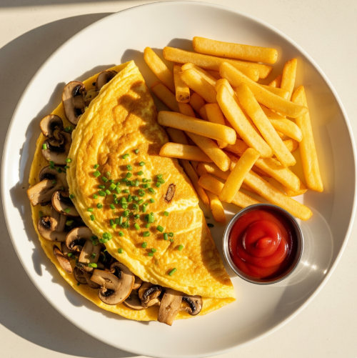 Mushroom Omelette With Chips 